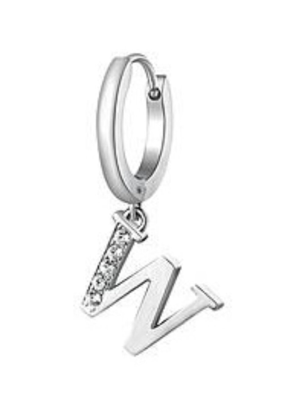 Sterling Silver Hoop Earring With Rhinestone "Z" Charm Pendant